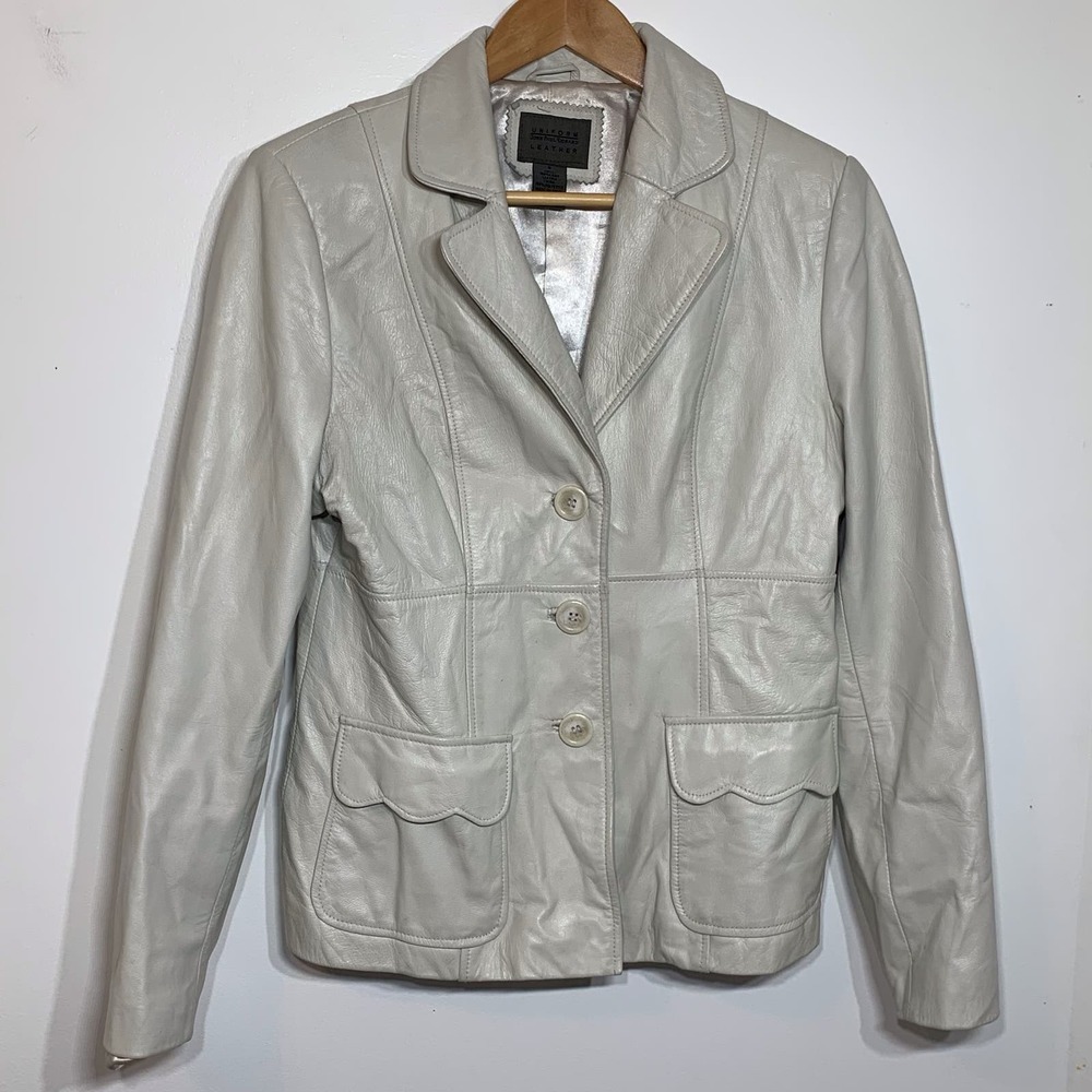 EUC John Paul Richard White 100% Leather Jacket Size 8